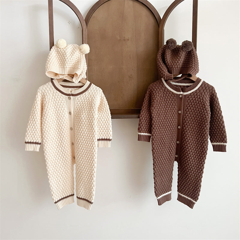 【BABY】ニットボンボンカバーオール(ボンネット付き) CawaKomostore