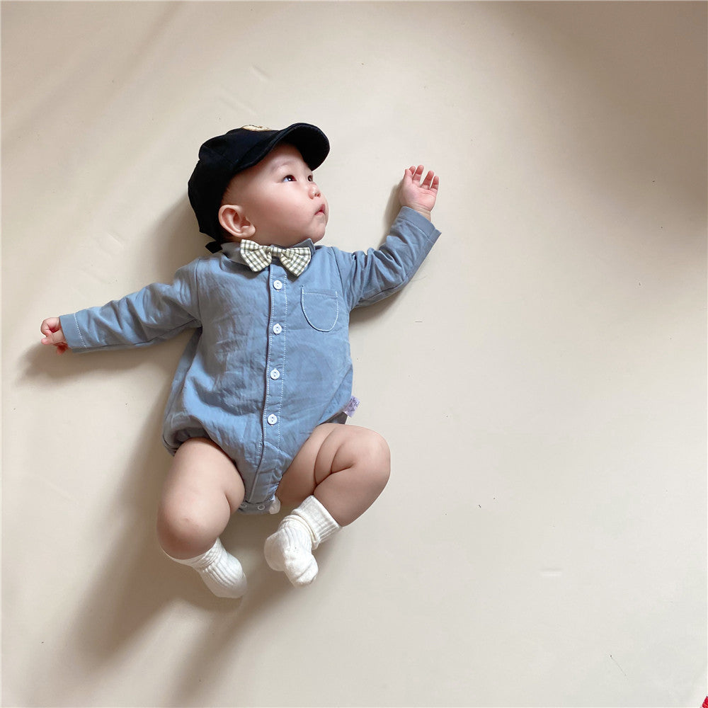 【BABY】三色 紳士 リボン飾りロンパース【長袖】 CawaKomostore