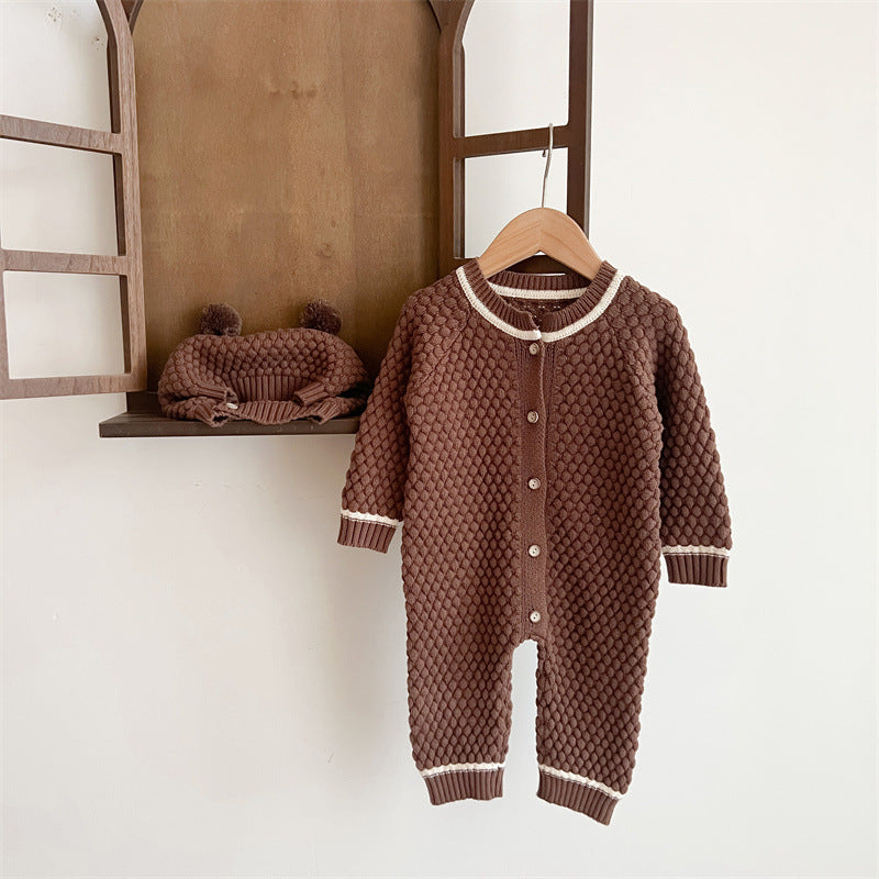 【BABY】ニットボンボンカバーオール(ボンネット付き) CawaKomostore