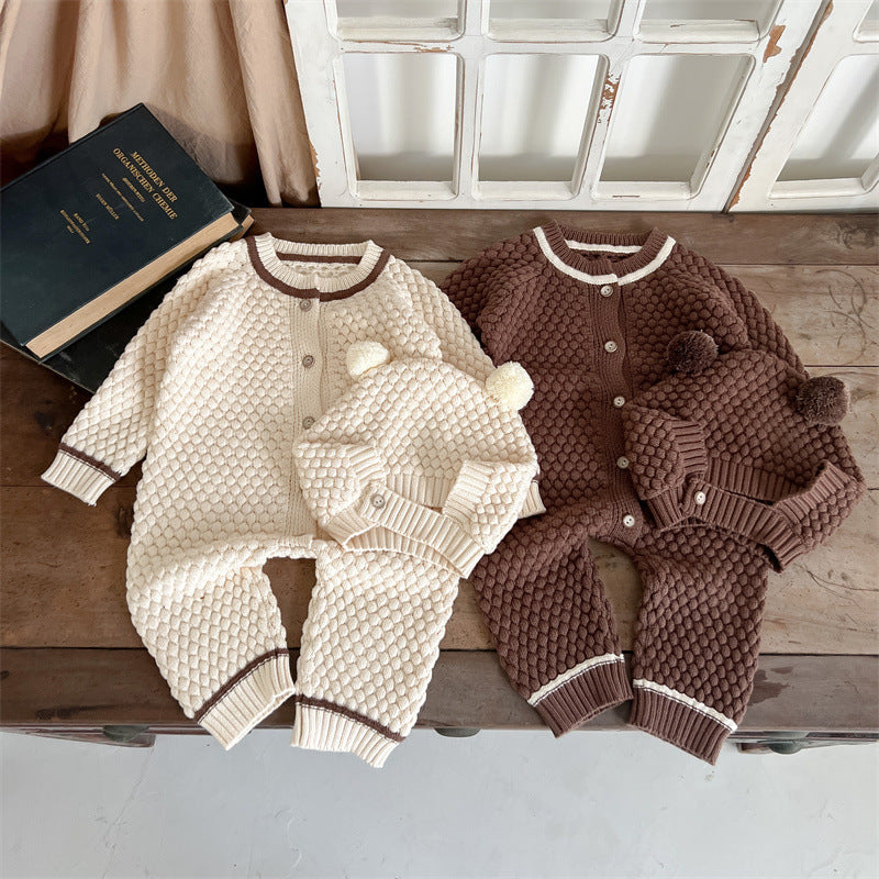 【BABY】ニットボンボンカバーオール(ボンネット付き) CawaKomostore