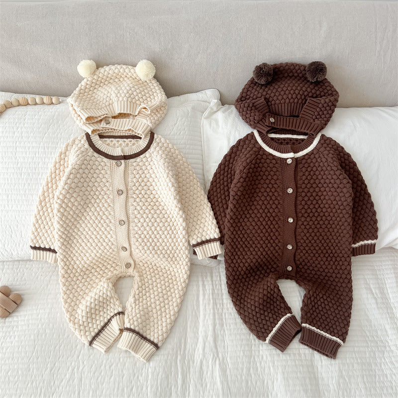 【BABY】ニットボンボンカバーオール(ボンネット付き) CawaKomostore