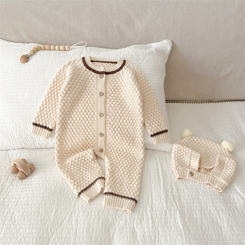 【BABY】ニットボンボンカバーオール(ボンネット付き) CawaKomostore