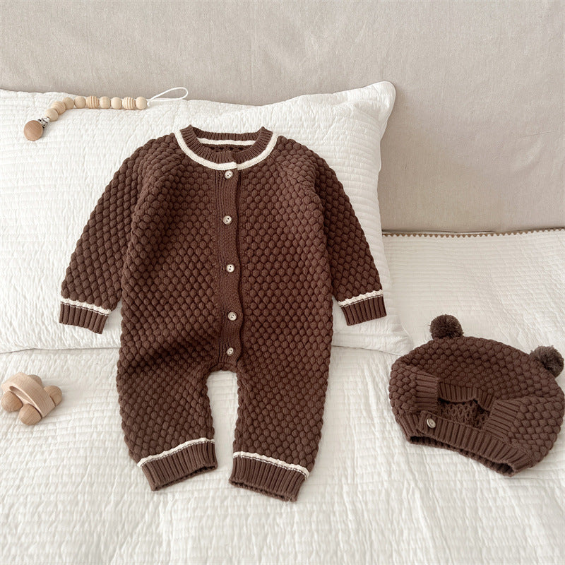 【BABY】ニットボンボンカバーオール(ボンネット付き) CawaKomostore