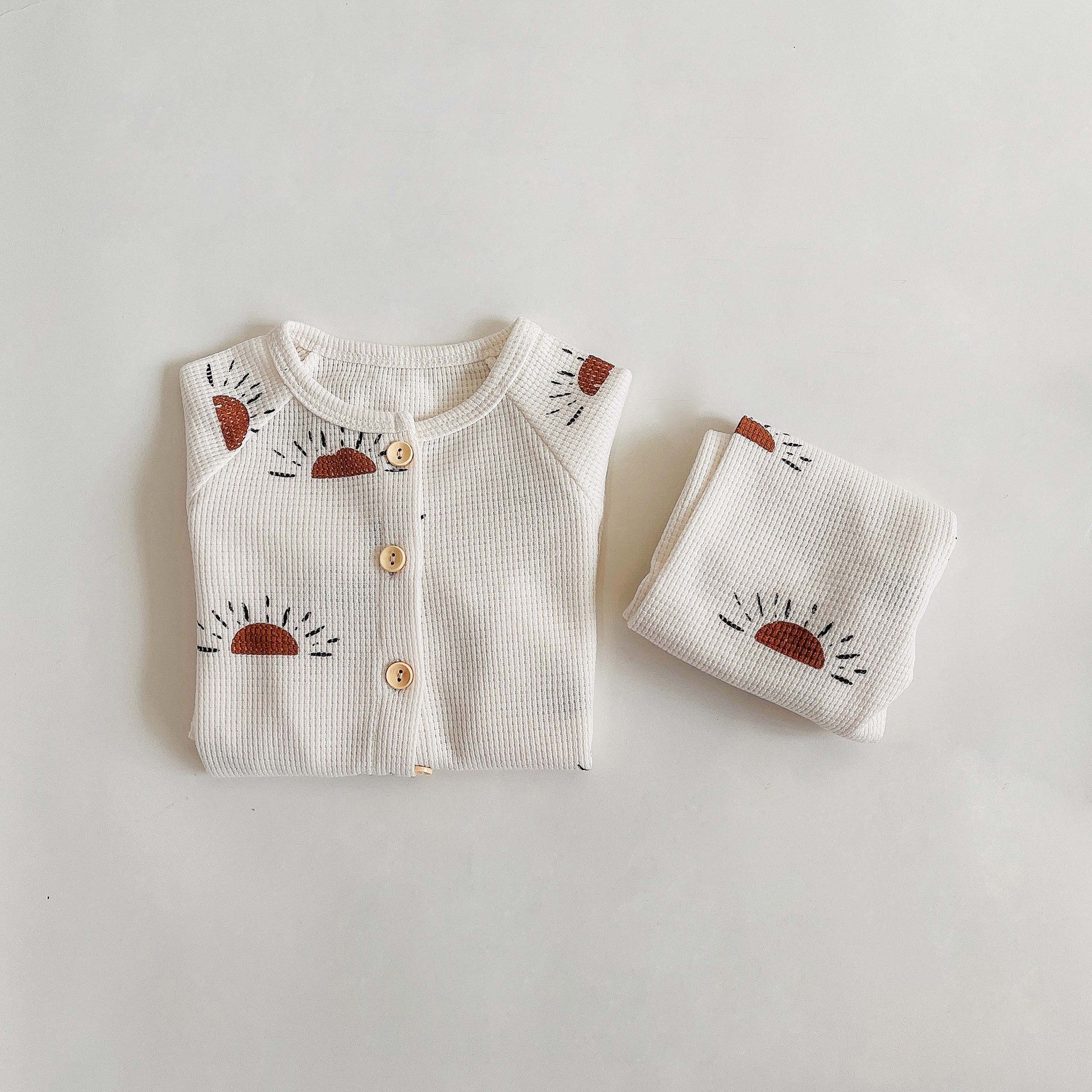 【BABY】ワッフル総柄 長袖セットアップ CawaKomostore