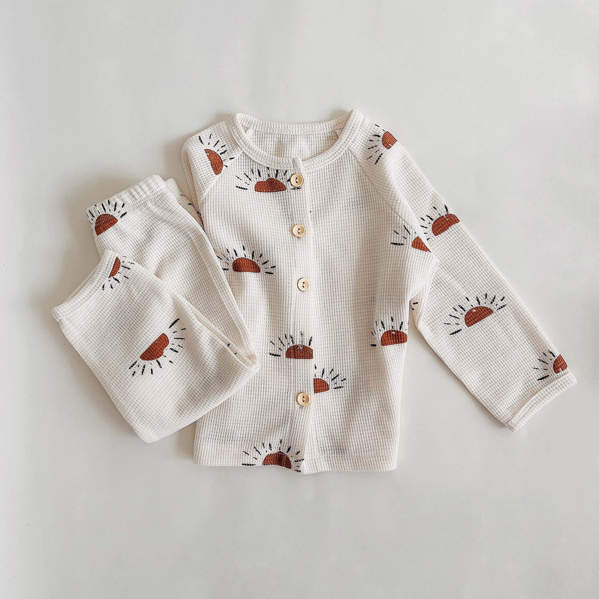 【BABY】ワッフル総柄 長袖セットアップ CawaKomostore