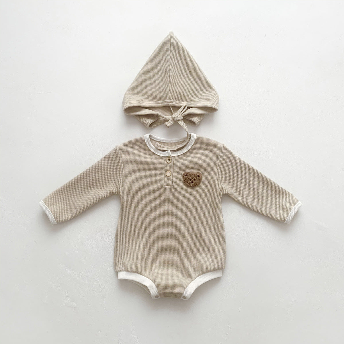 【BABY】リンガーデザインモコくまさんワッフルロンパース(ボンネット付き) CawaKomostore