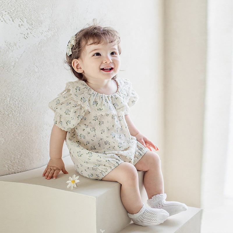 【BABY】小花柄パフスリーブロンパース（ヘアバンド付き） CawaKomostore