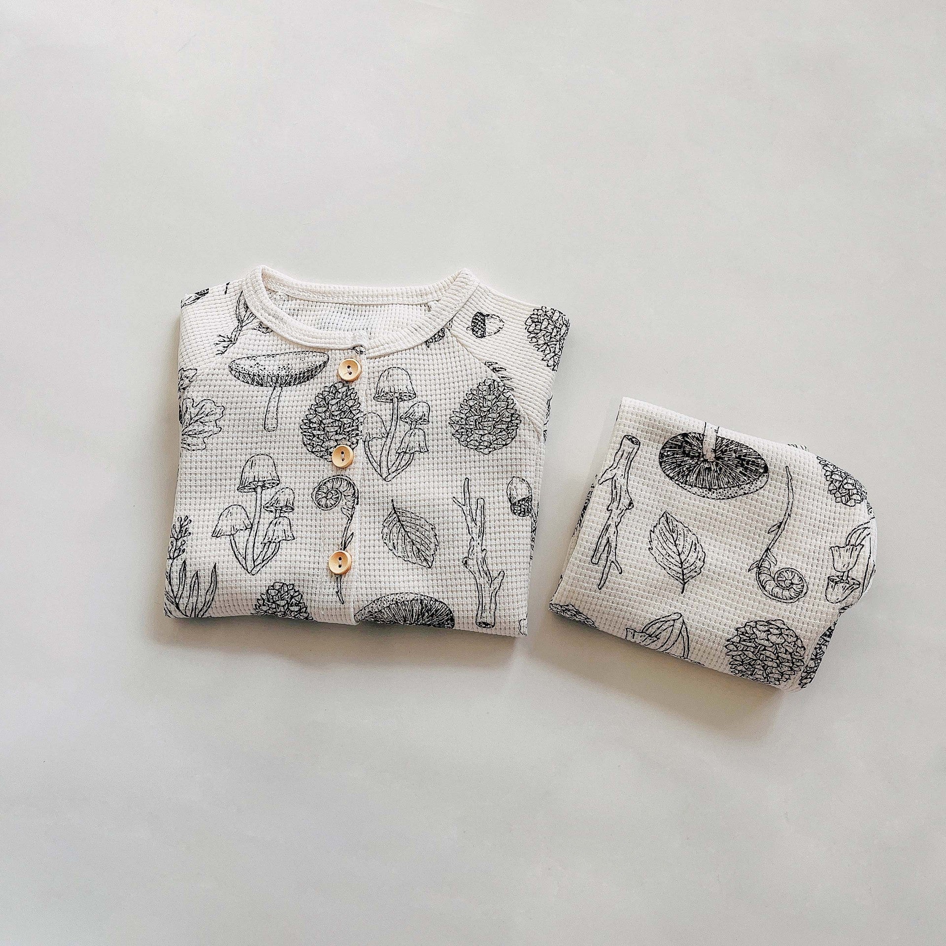 【BABY】ワッフル総柄 長袖セットアップ CawaKomostore