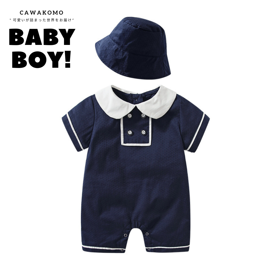 【BABY】Navy襟付きロンパース(帽子付き)