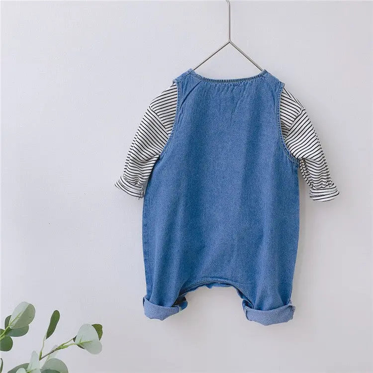 【BABY】ボーダー柄トップス&デニムオーバーオールセットアップ CawaKomostore