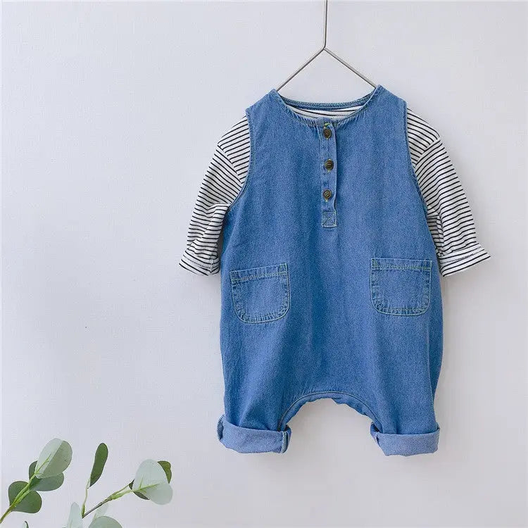 【BABY】ボーダー柄トップス&デニムオーバーオールセットアップ CawaKomostore