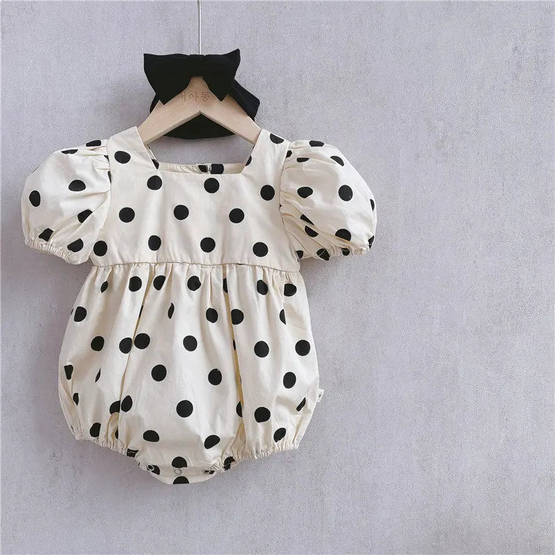 【BABY】モノトーンドット柄半袖ロンパース CawaKomostore