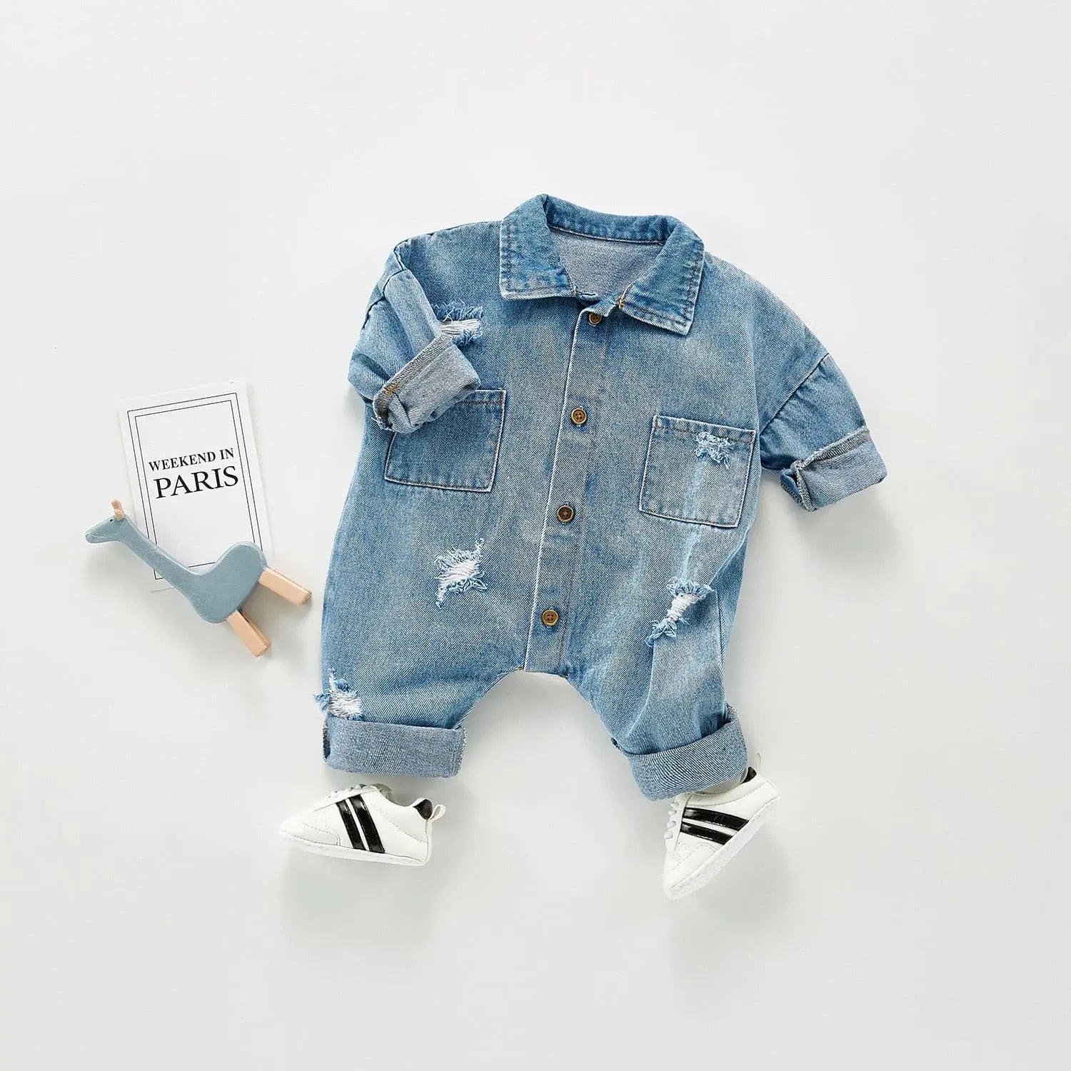 【BABY】ダメージ入りデニムカオーバーオール CawaKomostore