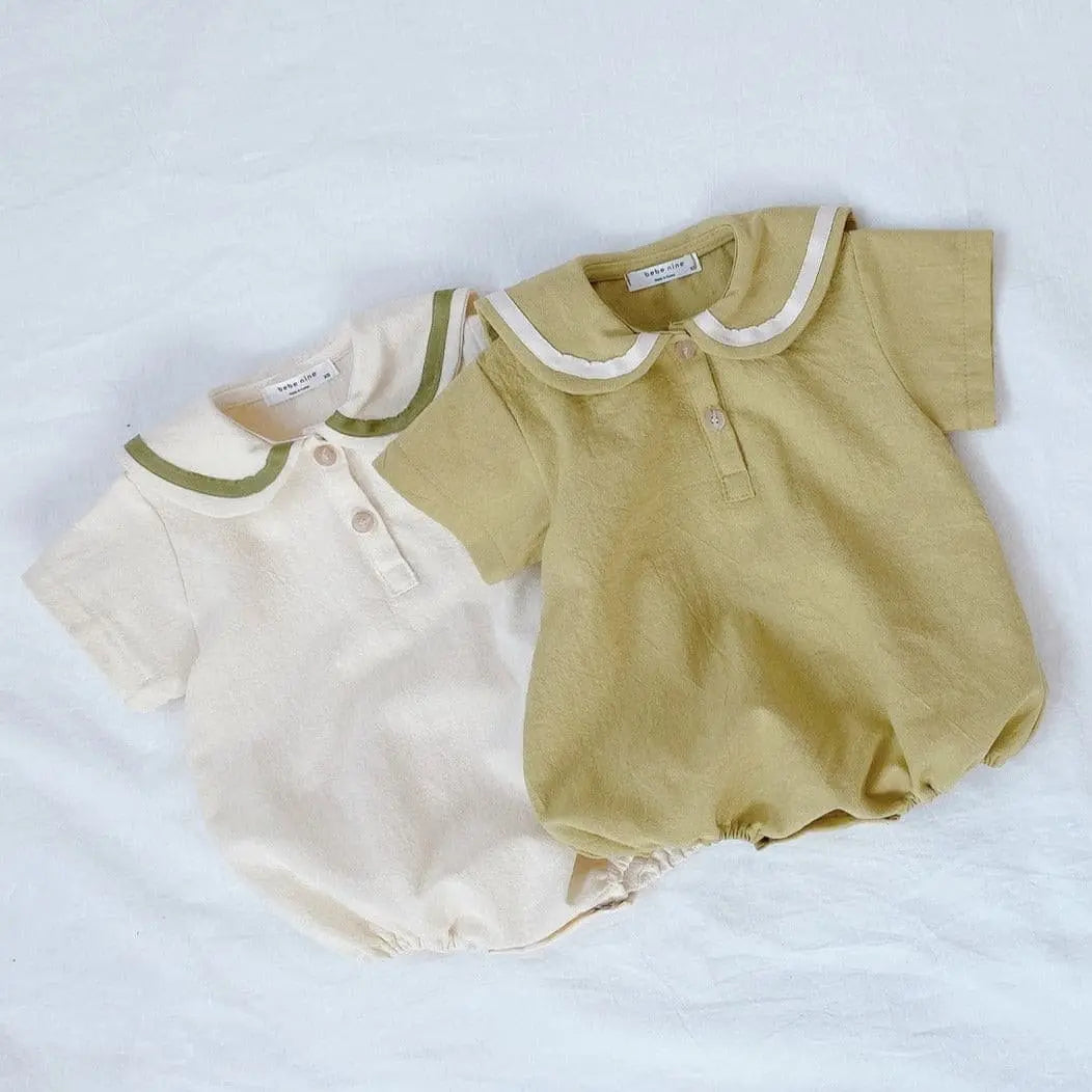 【BABY】green×whiteセーラーカラーロンパース CawaKomostore