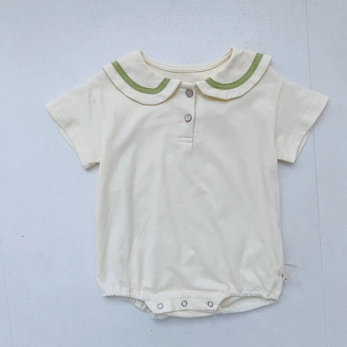 【BABY】green×whiteセーラーカラーロンパース CawaKomostore