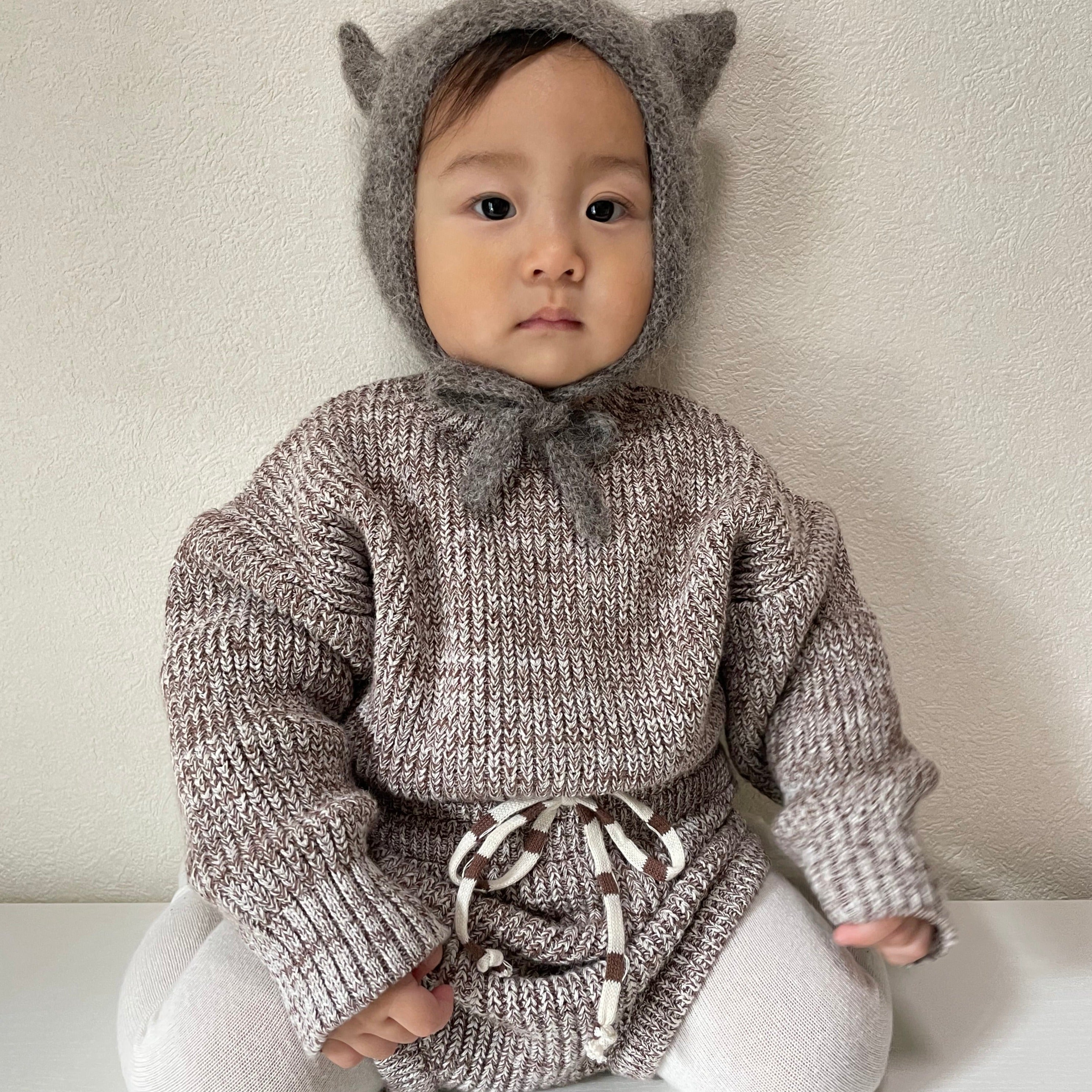 【BABY】ダークグレーニットトップス / ブルマ ・ニット帽 CawaKomostore