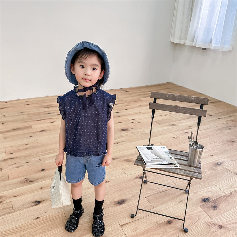 【KIDS】 ノースリーブ 水玉フリルトップス CawaKomostore