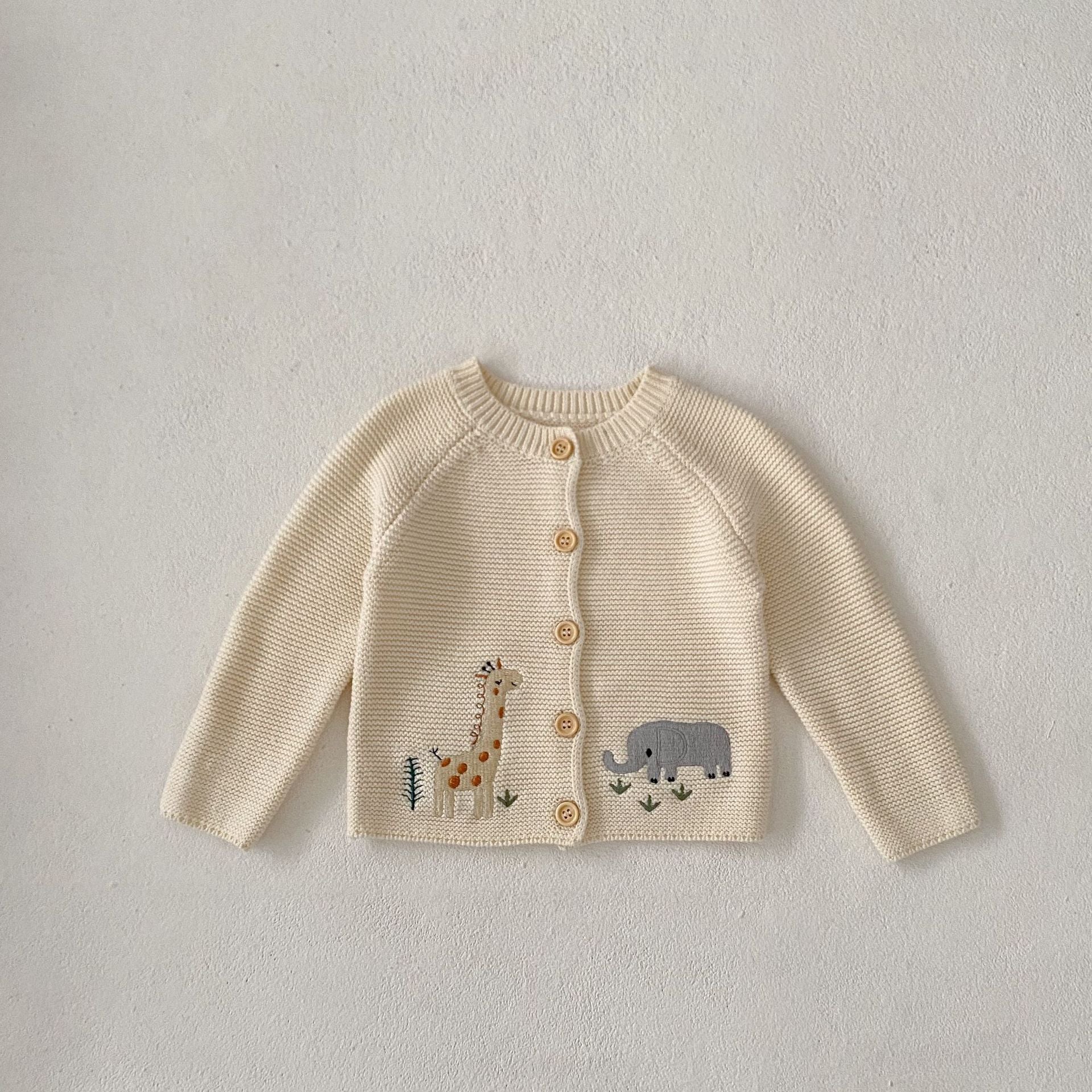 【BABY】キリン＆象さん刺繍ニットカーディガン