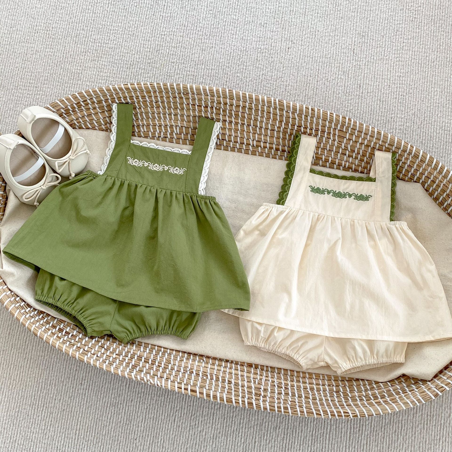 【BABY】フロント刺繡セットアップ（green/white） CawaKomostore