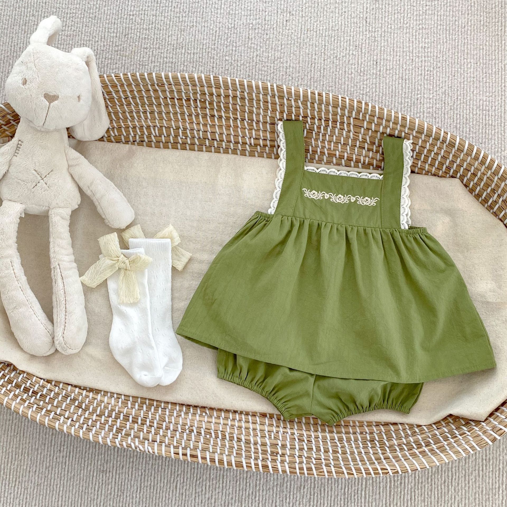 【BABY】フロント刺繡セットアップ（green/white） CawaKomostore