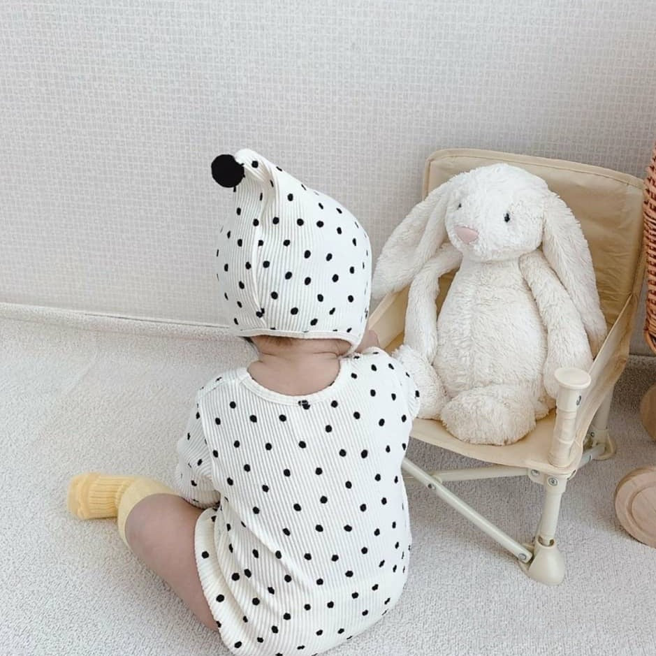 【BABY】ドットリブロンパース × とんがりボンネット CawaKomostore