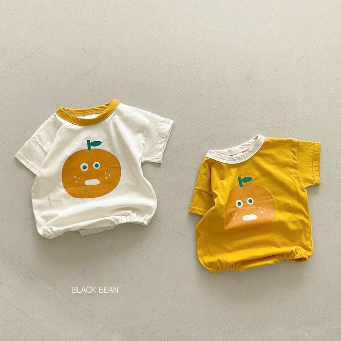 【BABY】オレンジプリント ロンパース CawaKomostore