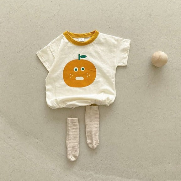 【BABY】オレンジプリント ロンパース CawaKomostore