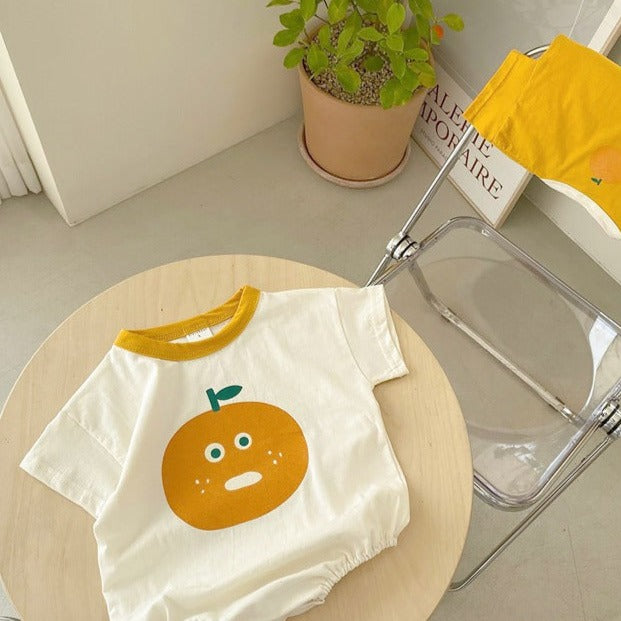 【BABY】オレンジプリント ロンパース CawaKomostore