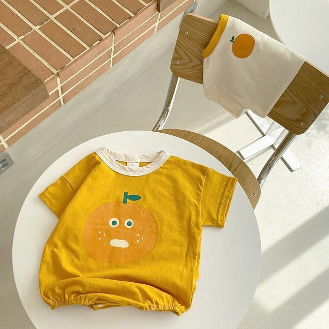 【BABY】オレンジプリント ロンパース CawaKomostore