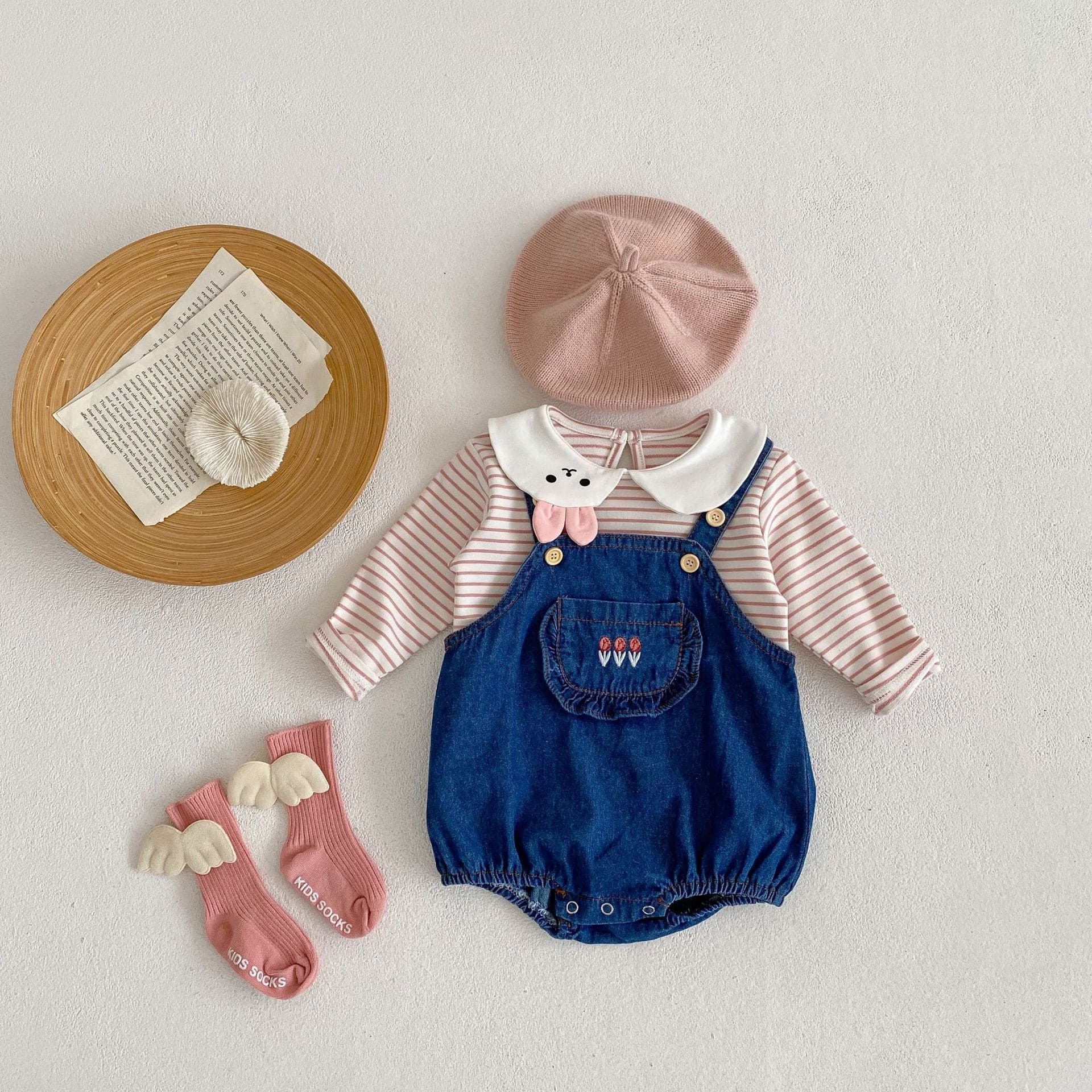 【BABY】刺繍デニムサロペット＆ラビットブラウス CawaKomostore