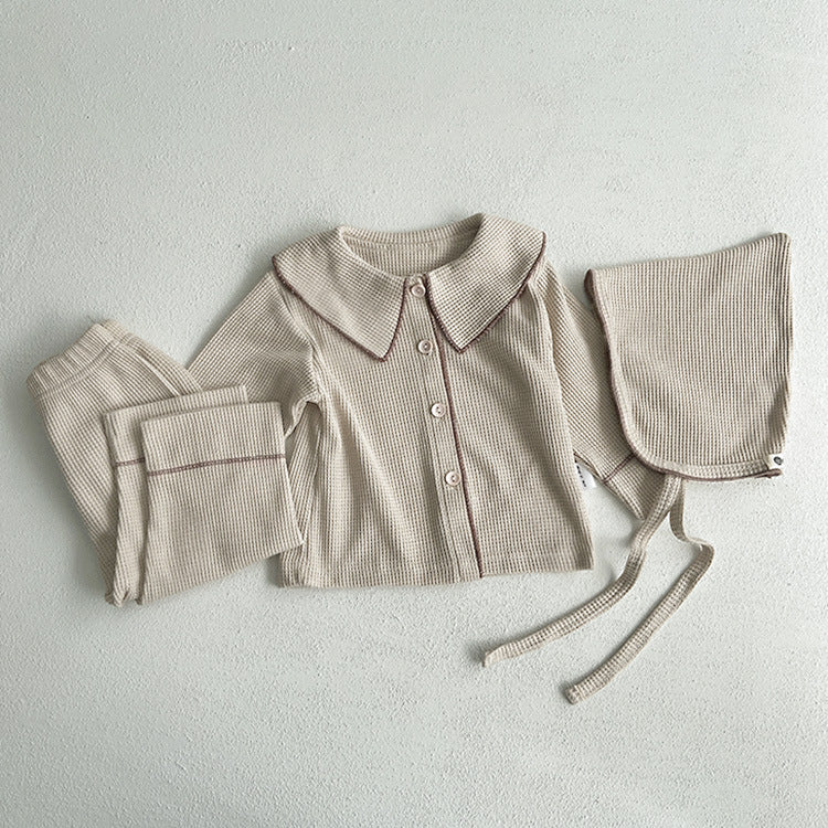 【BABY】ワッフルコットン可愛い帽子付き3点セット♪ CawaKomostore