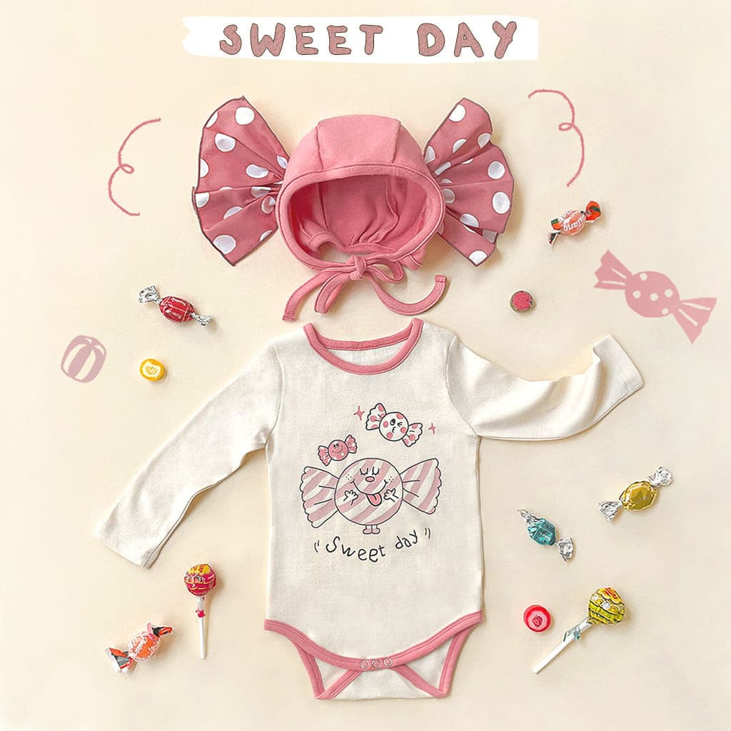 【BABY】Candy柄ロンパース＆ボンネット CawaKomostore